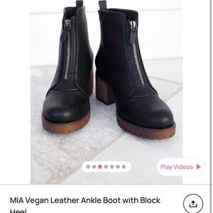 MIA Black Ankle Boots with Brown Block Heel